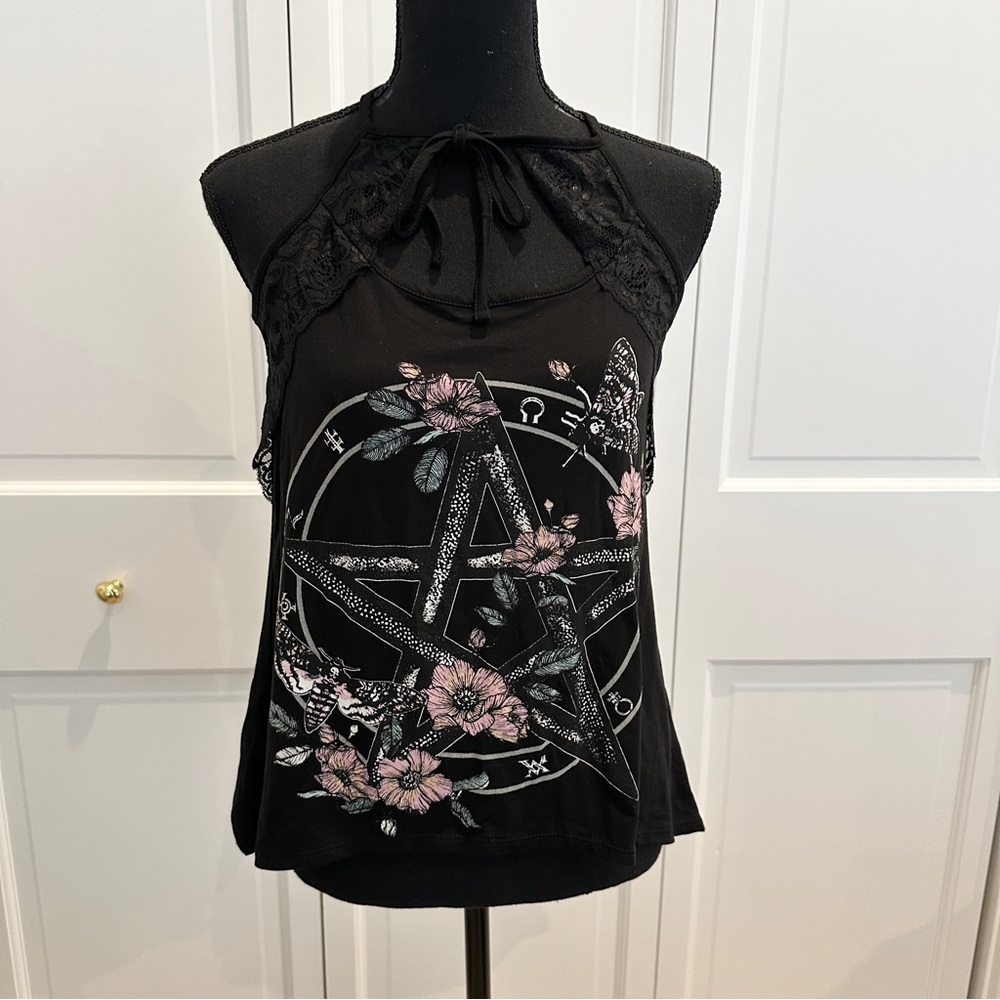 Midnight Hour Floral Pentagram Racerback Tank
